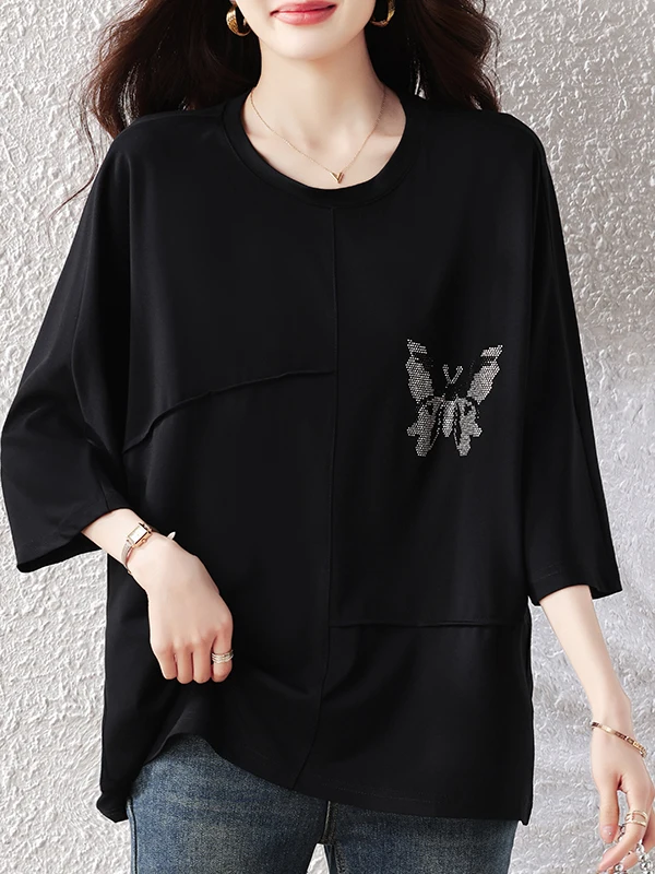 

Модная блестящая футболка с коротким рукавом больших размеров, утягивающий топ с круглым вырезом, повседневная одежда, лето 2026, элегантная женская рубашка