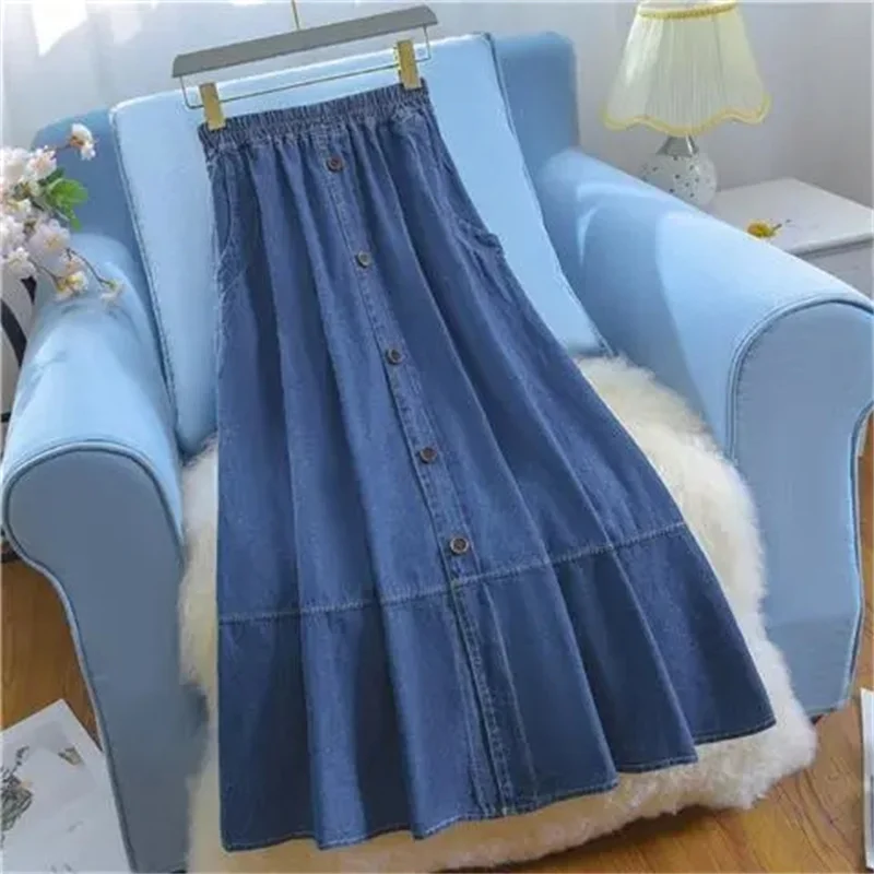 

Women Large Size 5XL Cowboy Skirt Design Sense Niche Ladies Fashion Denim Maxi Skirt 2025 Feminine High Waist Jeans Long Skirts