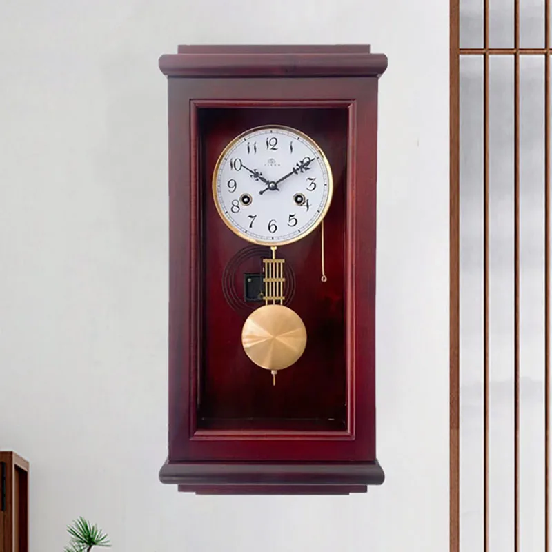 Vintage Wooden Wall Clock with Pendulum Classic Antique Wall Mount Clock for Living Room Office Silent Mechanical Style clock