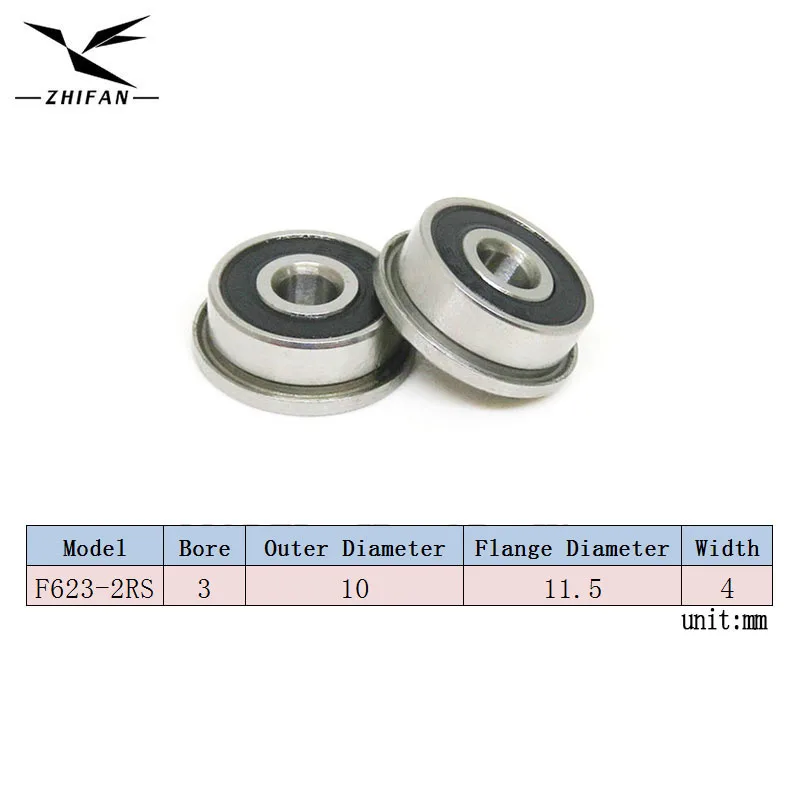 8Pcs F623 2RS Flange Ball Bearing 3x10x4 F623RS Flanged Ball Bearing 3*10*4 VORON Mobius 2/3 3D Printer Flanged Bearing