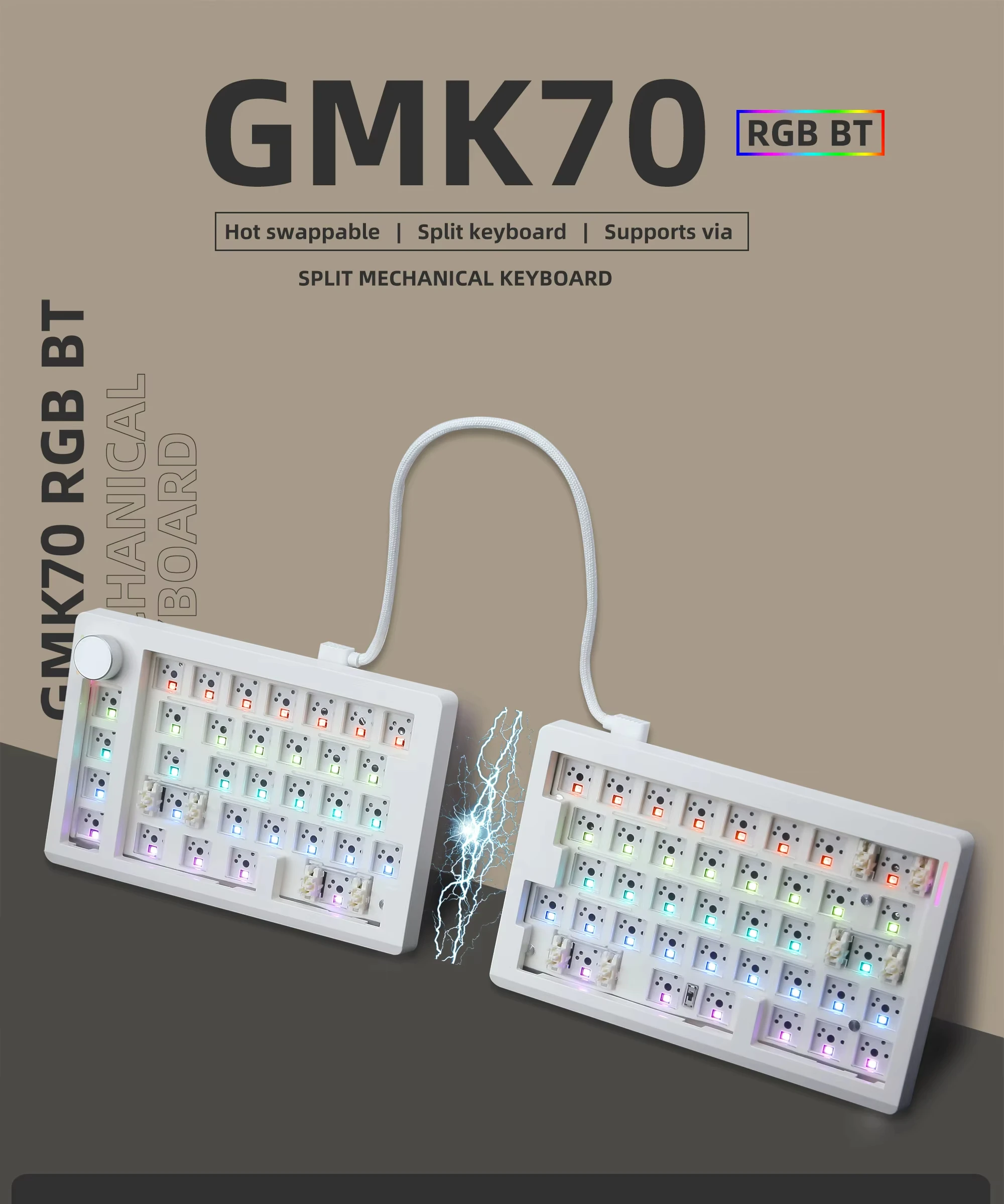 

ZUOYA GMK70 separate Gaming Mechanical Keyboard kit VIA/Qmk 3-Mode Wireless Bluetooth Hot Swappable Gasket Customization Keyboar