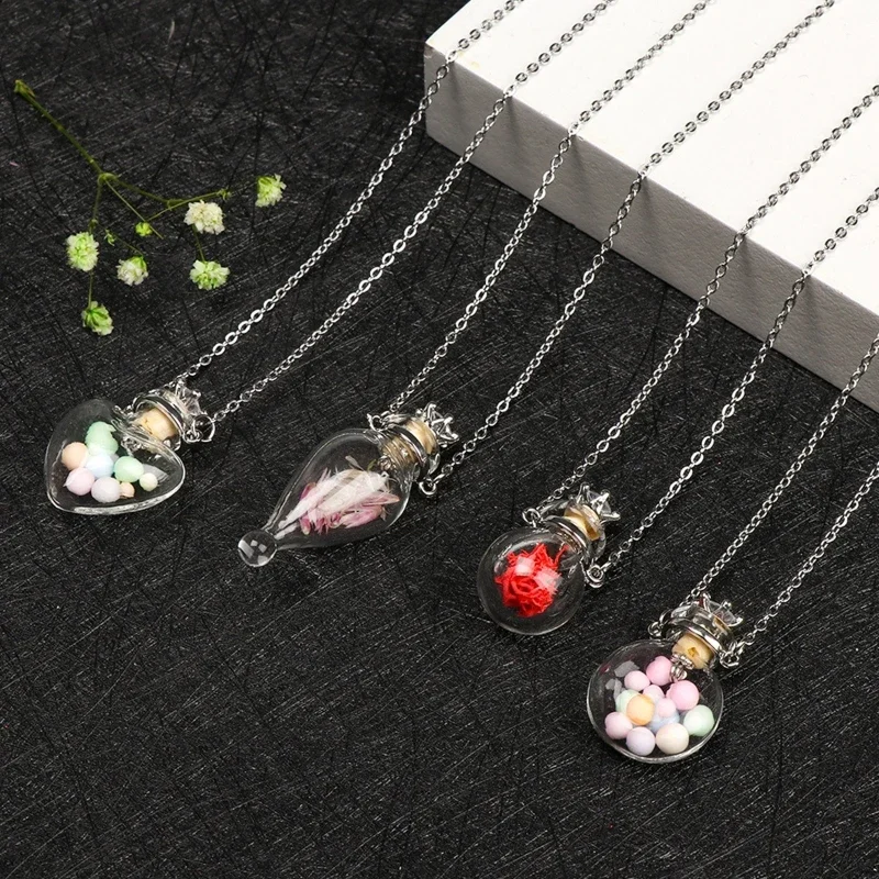 New Glaze Vial Necklace Openable Water Drop Heart Bottle Pendant Steel Chain Necklace Oil Diffuser Vial Jewelry