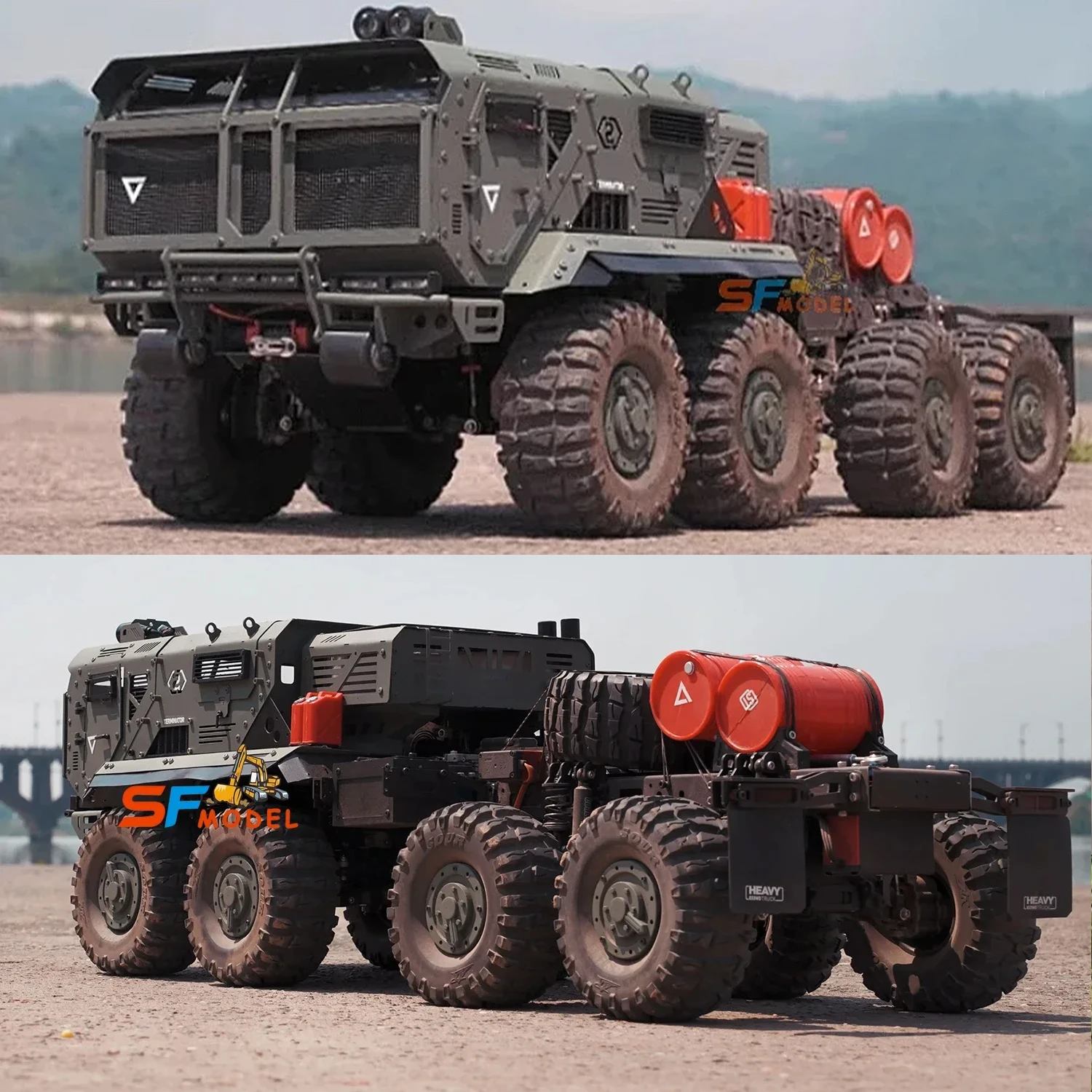 ST10X Rc 1/10 Truck 8x8 RC Car Metal Model with Light and Sound System Remote Control Military Truck Buggy Model Adult Toys