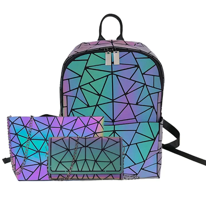 

Luminous Backpacks Women bag Geometric Laptop Backpack For Teenage Girls Holographic Rucksack Female Trave School Mochila