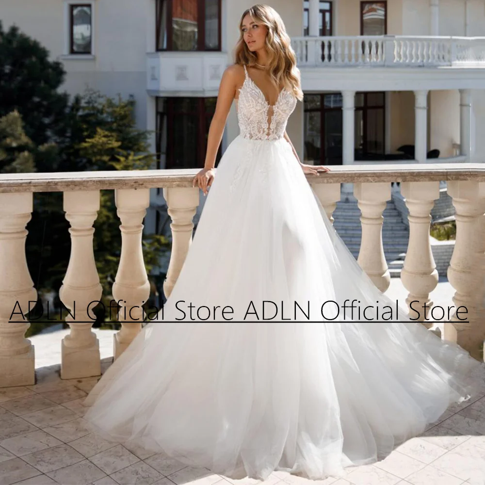 

Sexy Boho Wedding Dress Vestidos De Novia Spaghetti Straps Beading Applique Soft Tulle A Line Backless Bridal Gown for Bride