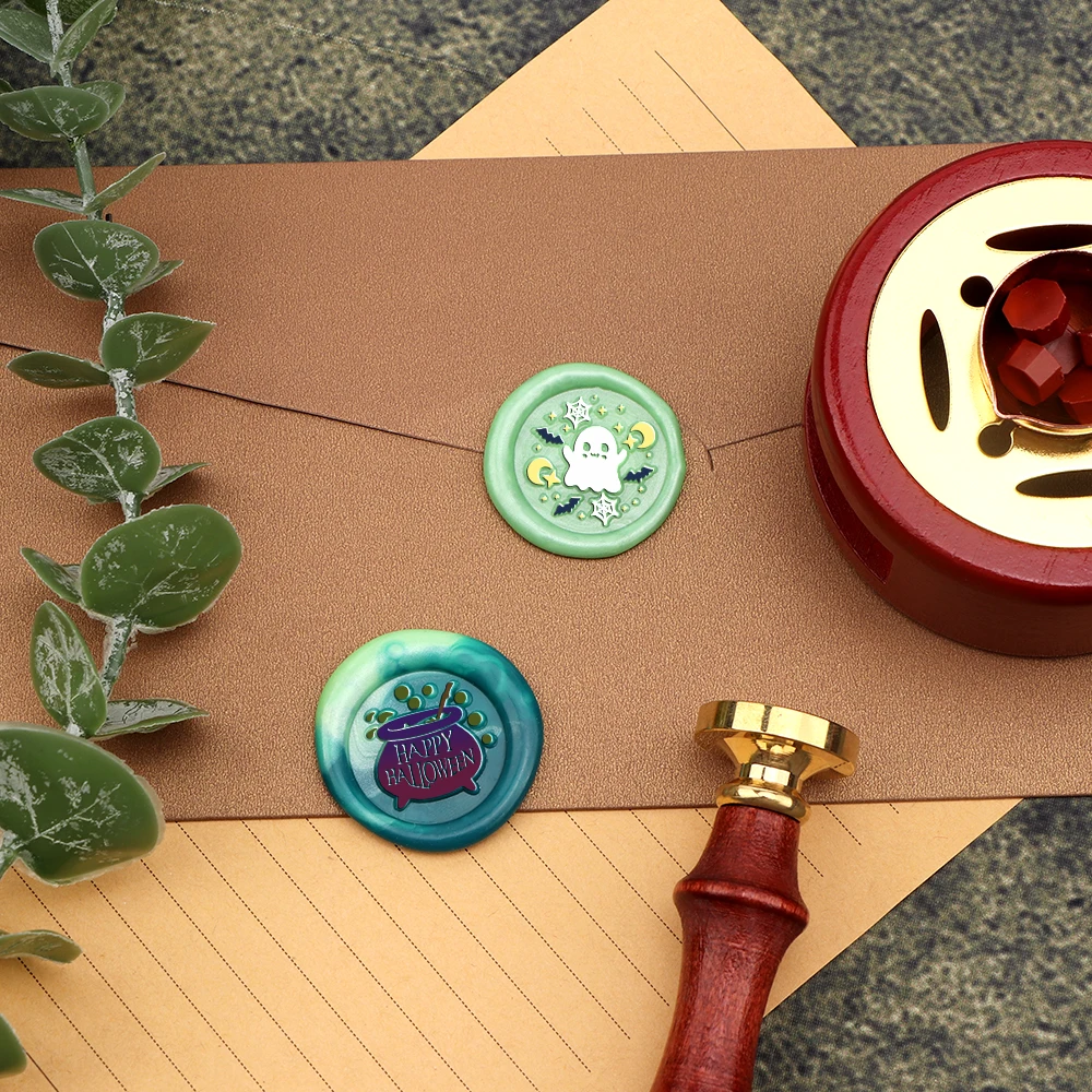 Halloween Series Wax Seal Stamp,Wax Seal Stamps Interchangeable Brass Stamp Heads for Decorating Gifts and Greeting Cards