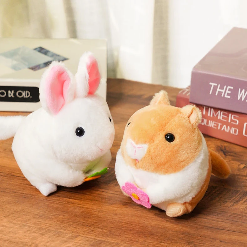 Wagging Tail Rabbit Hamster Plush Toy Cute Simulation Plush Doll Pulling Tail Moving Mouse Funny Children's Clockwork Plush Toy