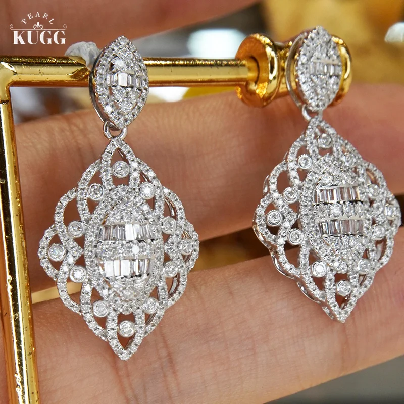 

Серьги KUGG из белого золота 18K, серьги-подвески с искусственными бриллиантами 1,50 карат, Элегантные украшения для женщин