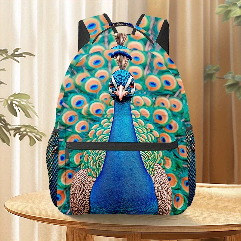 Peacock Feather Lightweight Foldable Backpack for Hiking Travel Yoga Adjustable Padded Straps Durable Polyester