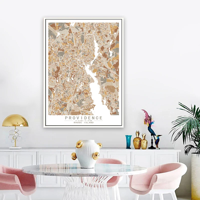 Providence Rhode Island America UAS Colour World City Map Abstract Canvas Paintings Wall Art Print Poster Picture Home Decor