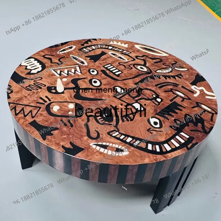 

Solid wood medieval painting art coffee table creative painting living room senior round coffee table household H