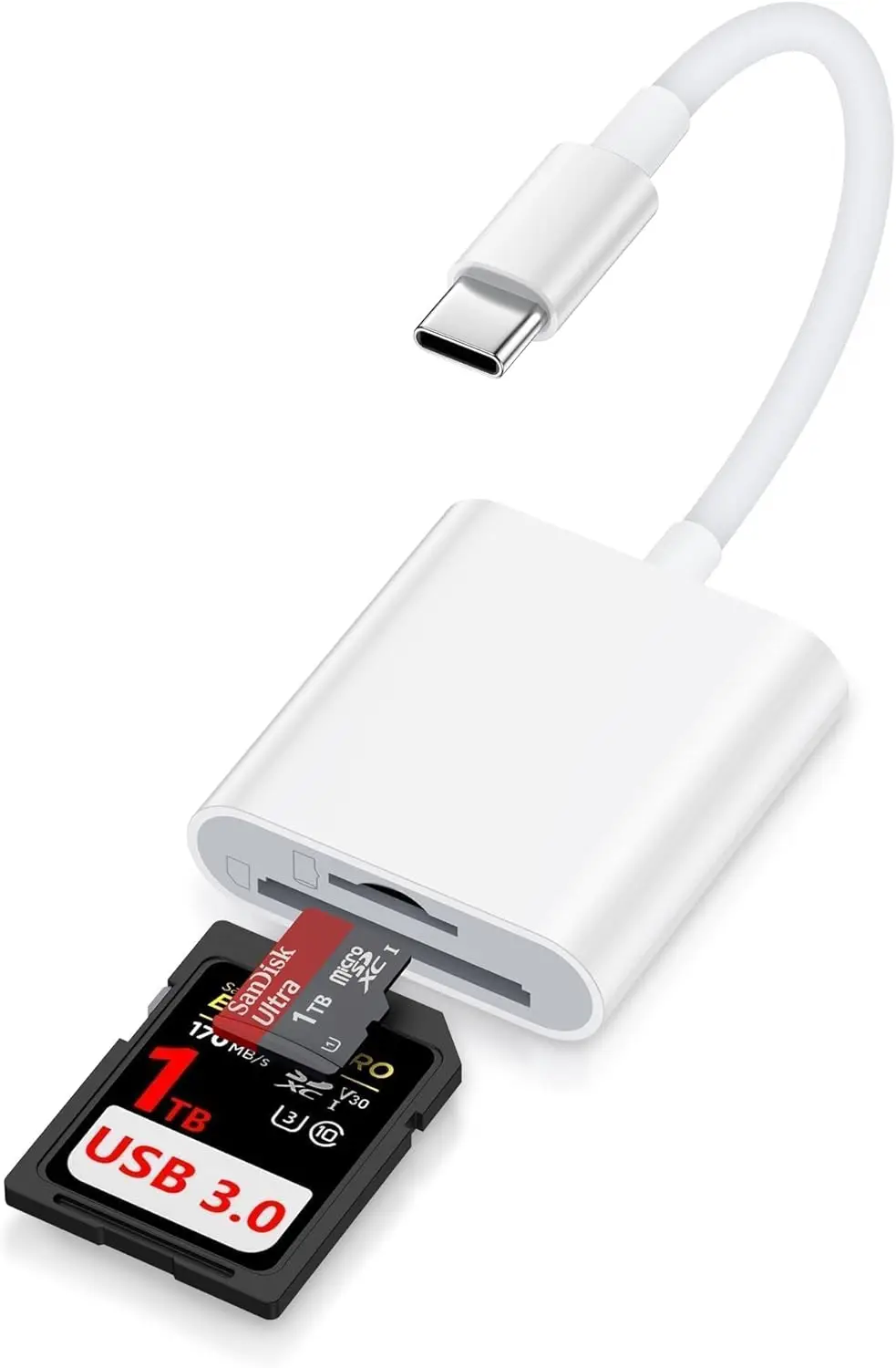 

Устройство для чтения SD-карт Type C для iPhone, MacBook, iPad Pro, Android — высокоскоростной адаптер USB 3.0 с двумя слотами, Plug and Play