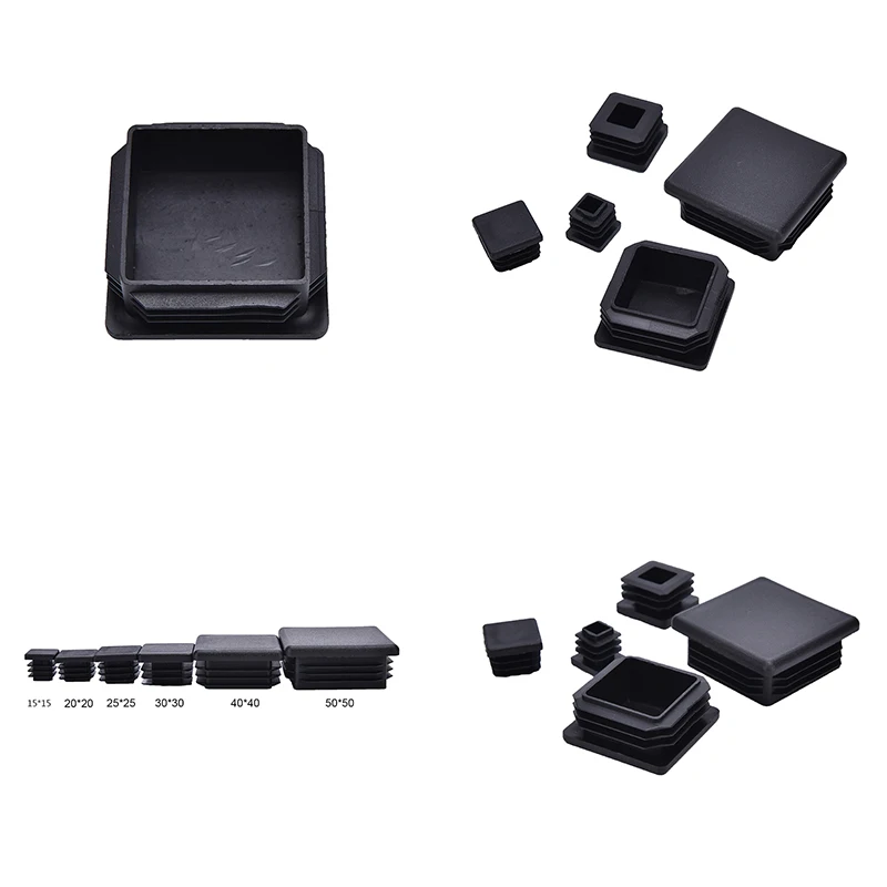 10Pcs Plastic Black Blanking End Caps Square Inserts For Tube Pipe Box Section