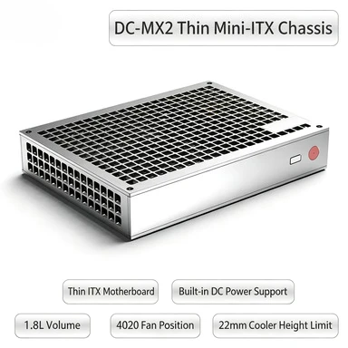 Boîtier mini-ITX fin DC‑MX2 de 1,8 L, entièrement en aluminium, supporte les GPU demi-hauteur, châssis compact pour ordinateur de bureau.