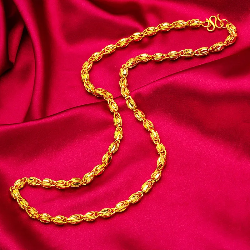 

AU999 24K Gold Men's Olive Chain - Polished Body + Carving Ridge Contrast, 4/5/6mm Options, Negotiation Full Glamour