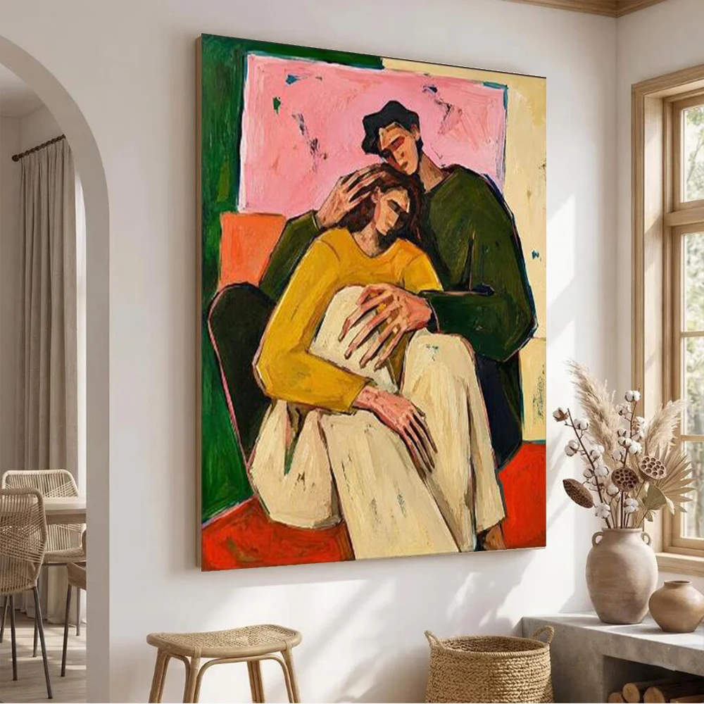 peinture-a-l'huile-abstraite-100-faite-a-la-main-sur-toile-'une-famille-aimante'-decoration-murale-pour-salon-tableau-mural-cadeau-artistique