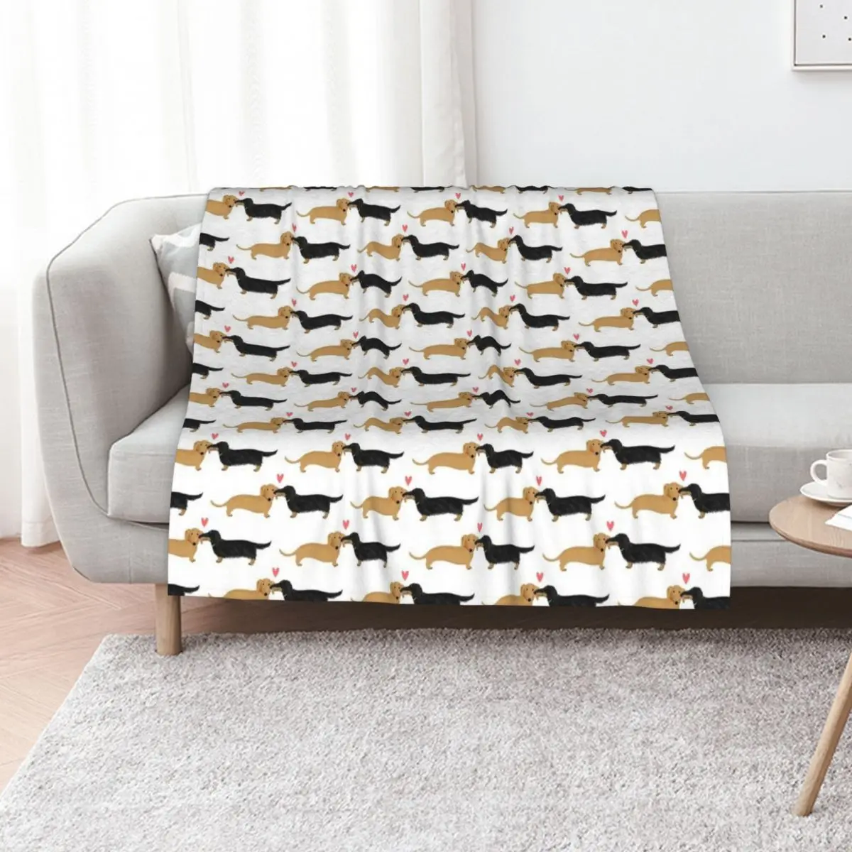 Dachshunds Love Dogs with Heart Cute Wiener Dogs Throw Blanket Vintage Flannel Fabric for winter Shaggy Plush Blankets