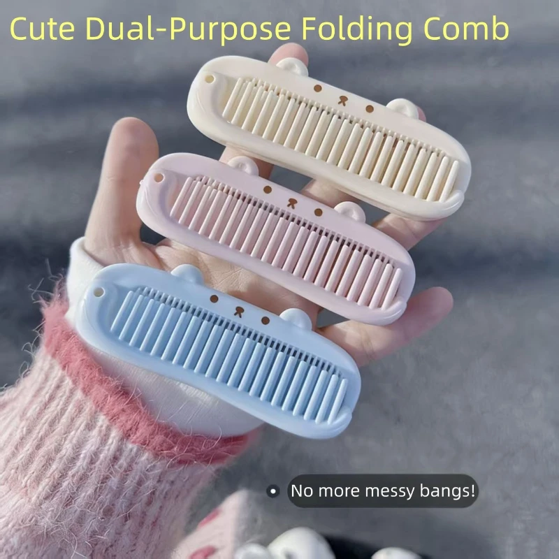 1pcs Dual-Purpose Folding Comb Portable Hair Dressing Comb Cute Bear Hair Styling Comb Bangs Comb Pocket Comb Fine Tooth Comb