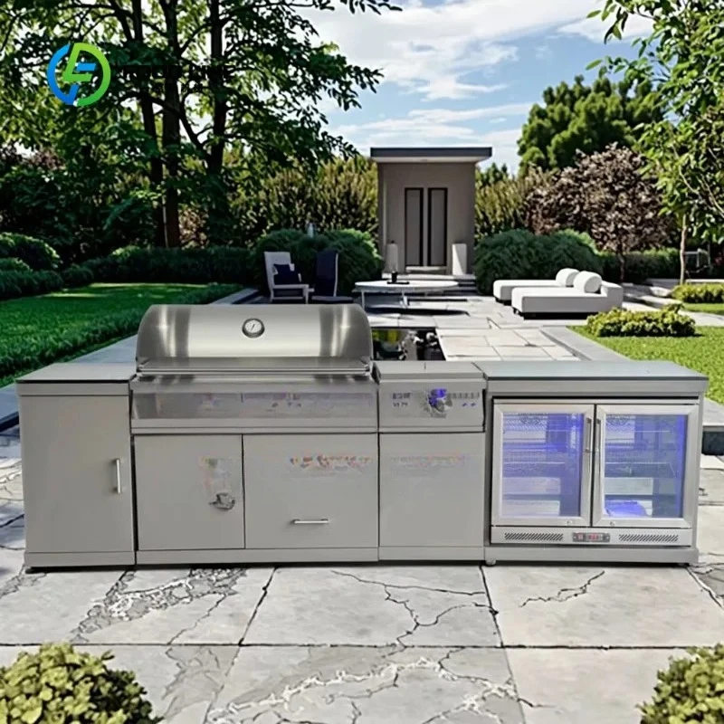 Custom Outdoor Kitchen Cabinet BBQ Sink Beverage Cooler Weather Resistant Patio Backyard Cooking Station Outdoor Kitchen Set