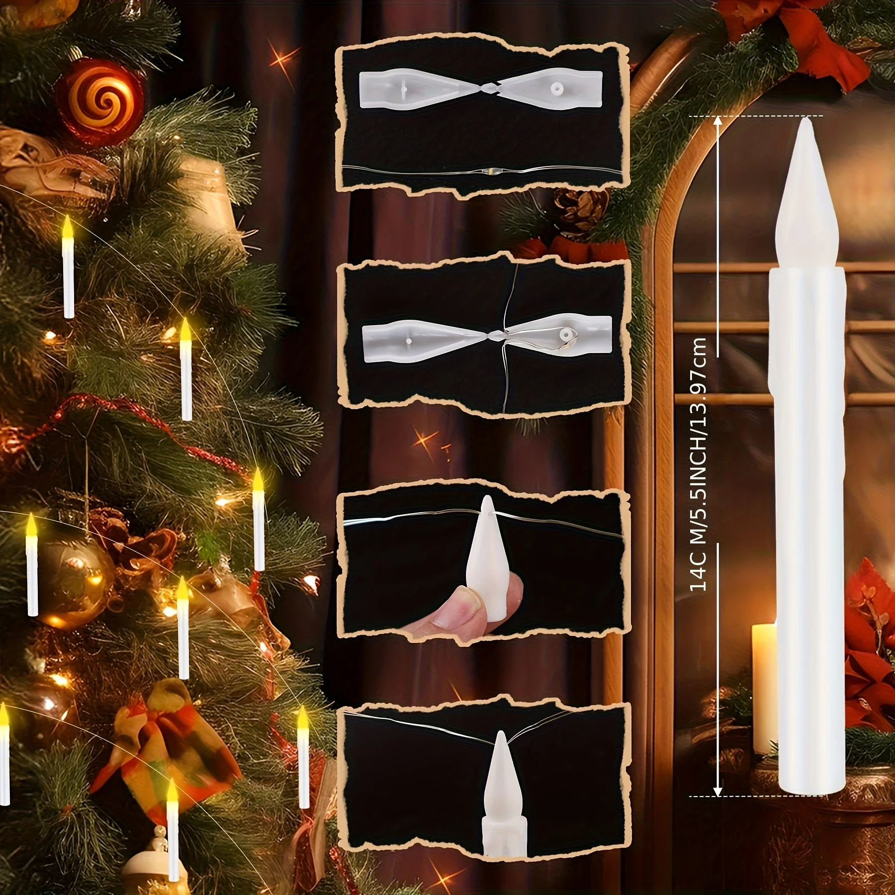 12 Pack Warm White Floating Flameless LED Candle String Lights Battery Powered Remote For Xmas Halloween Valentine Home Decor