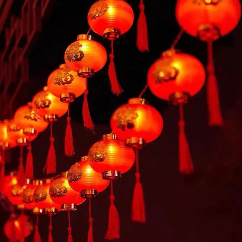 Ano novo lanterna led cordas de iluminação decorações personagem chinês bolas de plástico luz corda primavera festival decoração festa em casa