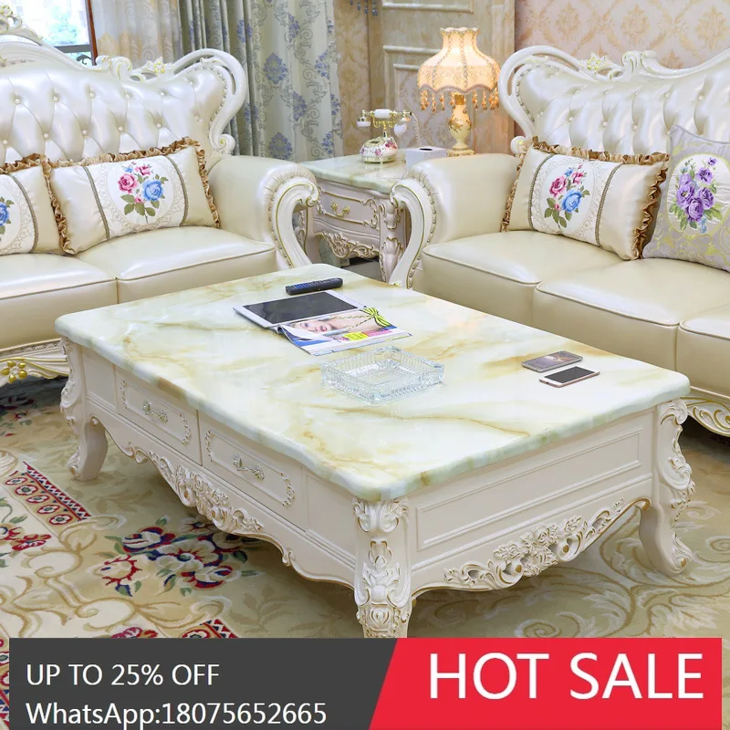 

SGF European Style Coffee Table Simple TV Cabinet Marble Coffee Table Solid Wood Nordic