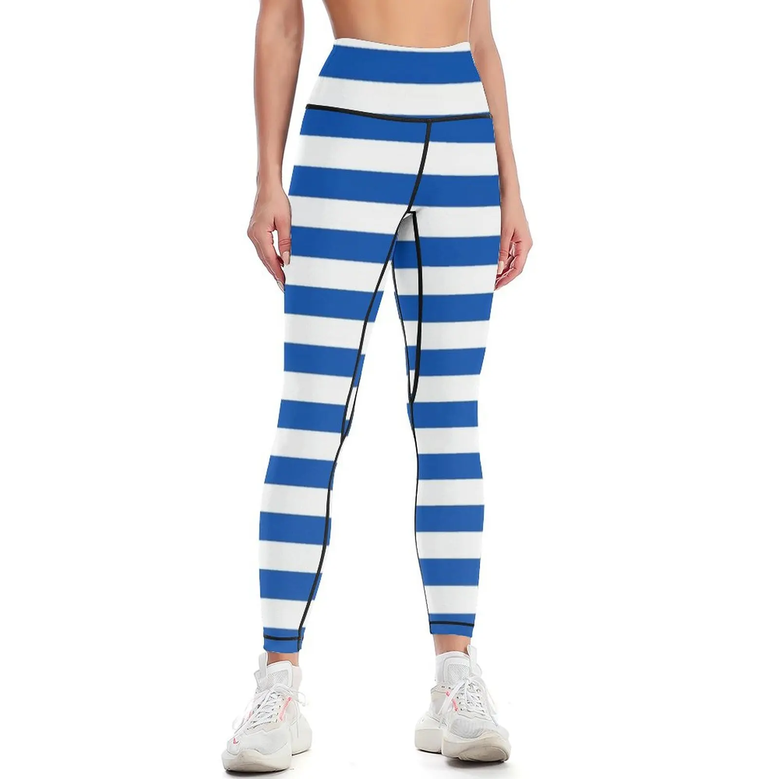 Cobalt Blue and White Horizontal Stripes Leggings gym wear Women's trousers Women's sportswear Womens Leggings