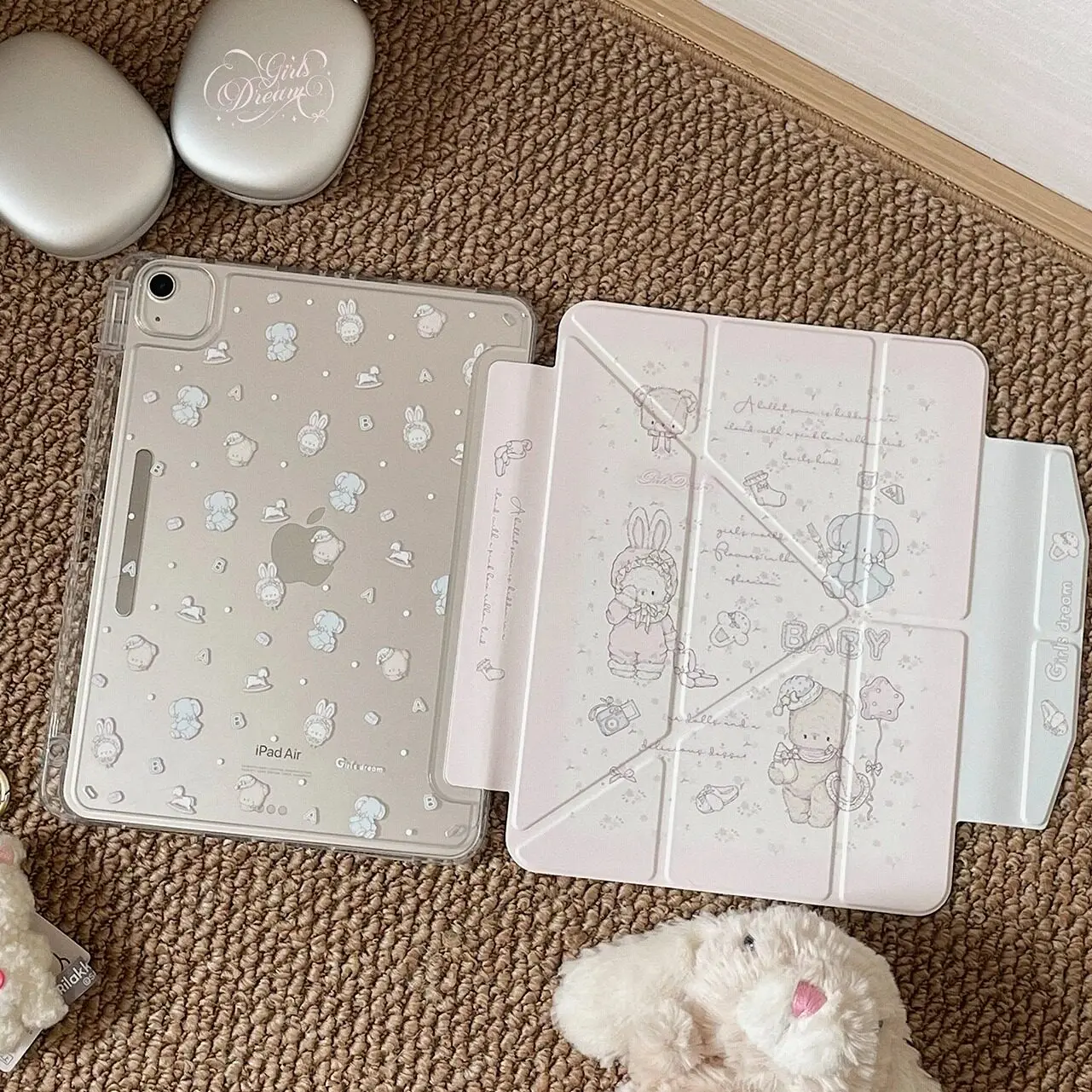 Pink Bear Baby Bunny Y2K Tablet Case For iPad Pro 11 13 M2 M4 M3 9.7 10.2 5/6th 7/8/9/10/11th Mini 6 7 Air 3 4 5 6 Stand Cover