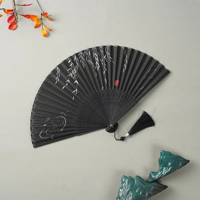 1pcs - Chinese style black vintage hand fan folding fan Chinese dance party folding fan