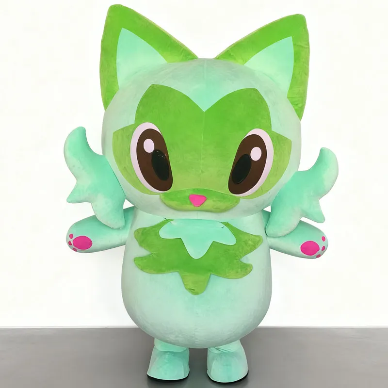 

Giant Green Inflatable Leaf Cat Mascot Costume Animal Plush Doll Outfits Halloween Carnival Party Walking Suits No Battery