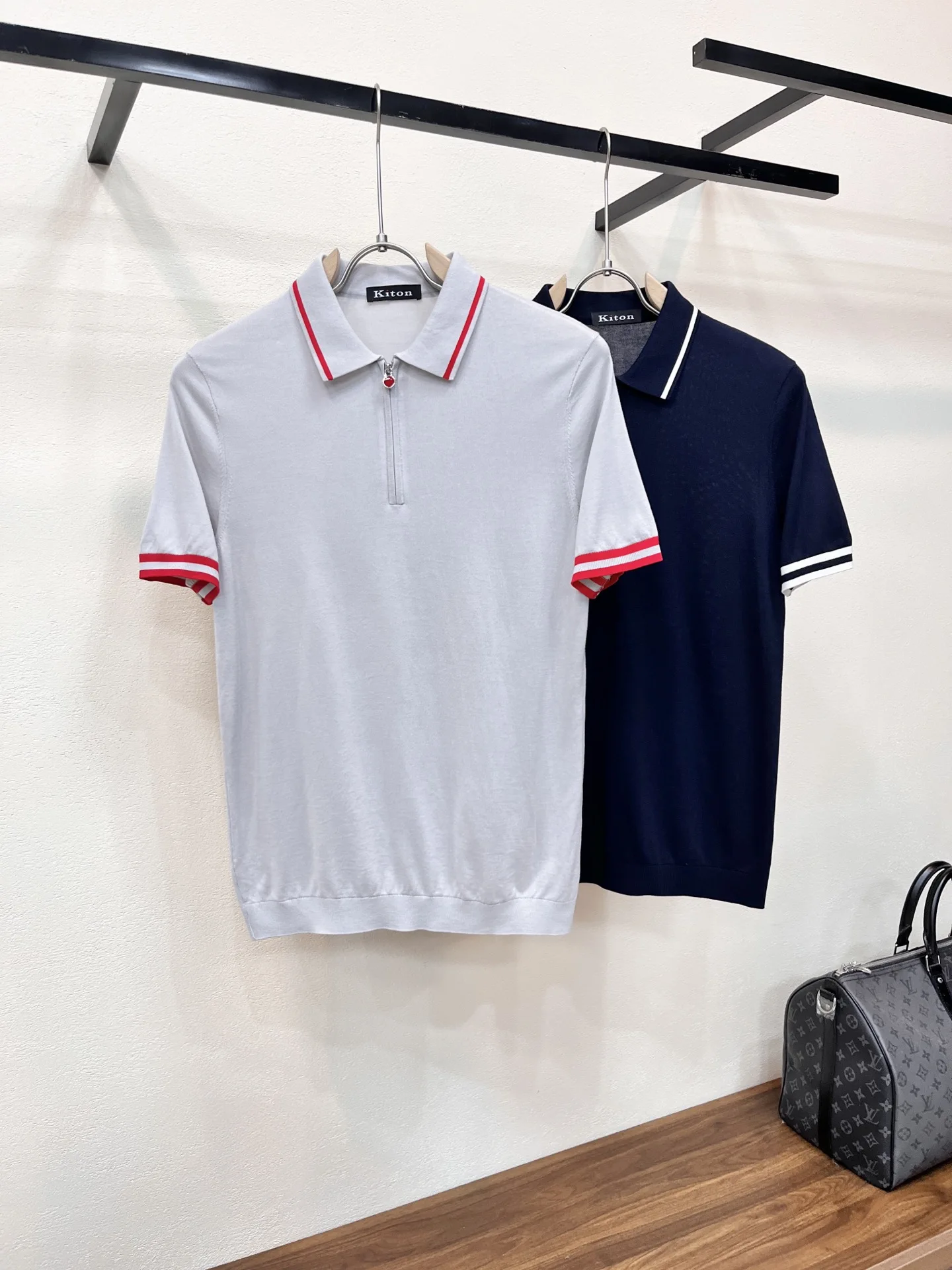 Italian Kiton lapel Lyocell short-sleeved knitted polo shirt