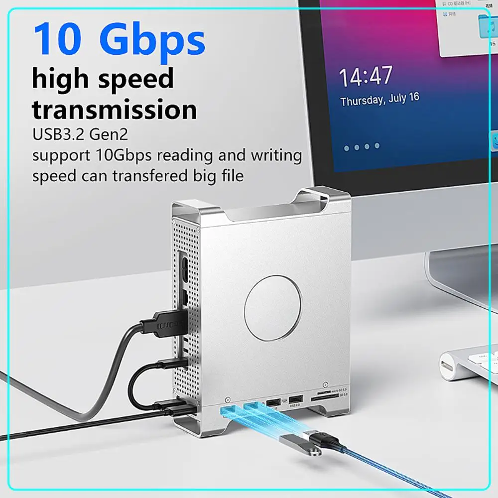 

Aluminum Alloy Case with M.2 NVMe SSD Enclosure with USB 3.2 10Gbps USB 2.0 SD/TF Slots for Mac Mini M4 Bracket