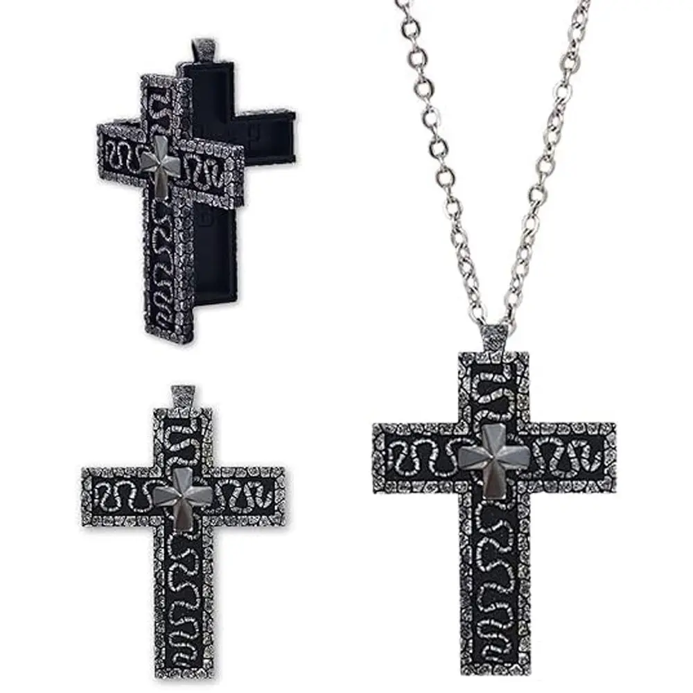 

with Secret Compartment Cross Pendant Necklace Openable 3D Printed Chain Pendant Necklace Stainless Steel Vintage Charm Jewelry