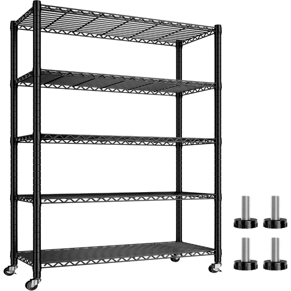 

Wire Shelving Loads 2100LBS With 25mm Pipe Diameter, Storage Shelves with Wheels Metal Shelves, 5 Tier Adjustable For Garage