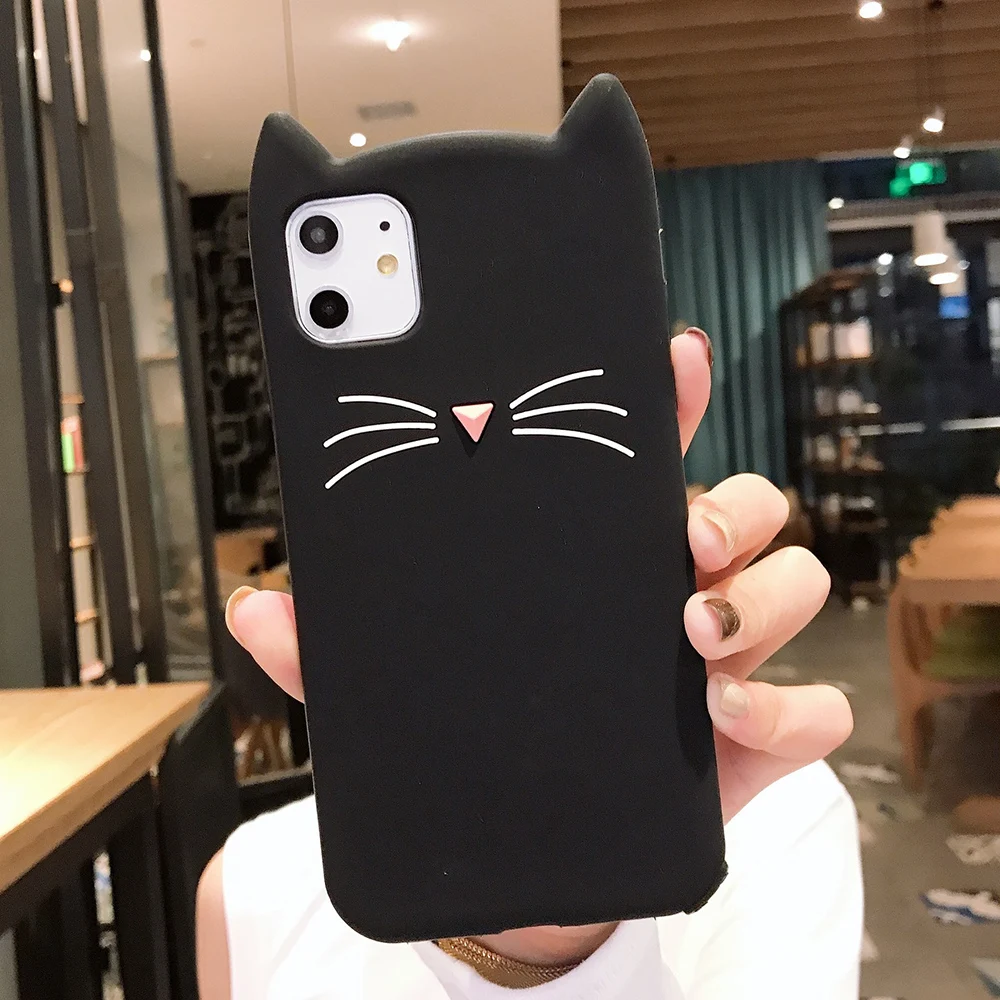 Cute Cartoon Cat Silicone Case for iPhone 15 14 Pro Max 13 12 mini 11 Xs Max XR X 7 8 6s Plus SE 2020 2022 Lucky Cat Phone Cover