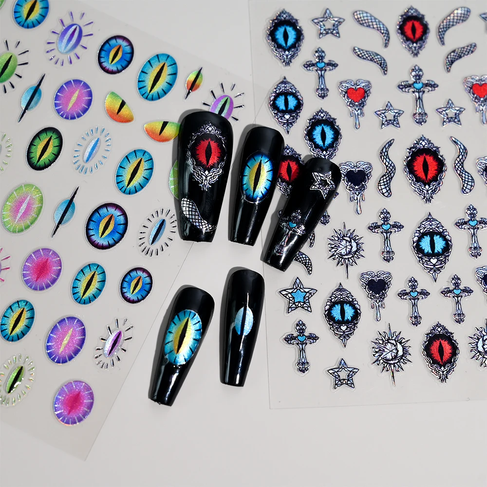 1 قطعة 5D عين التنين تنقش مسمار ملصقا الشيطان مقلة العين الصليب ستار الشارات هالوين المتزلجون القوطية Y2K نمط مانيكير الديكور