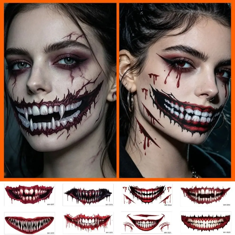 DIY Big Mouth Tattoo Sticker Fake Waterproof Halloween Tattoo Sticker Creative Disposable Temporary Scar Stickers Haunted House