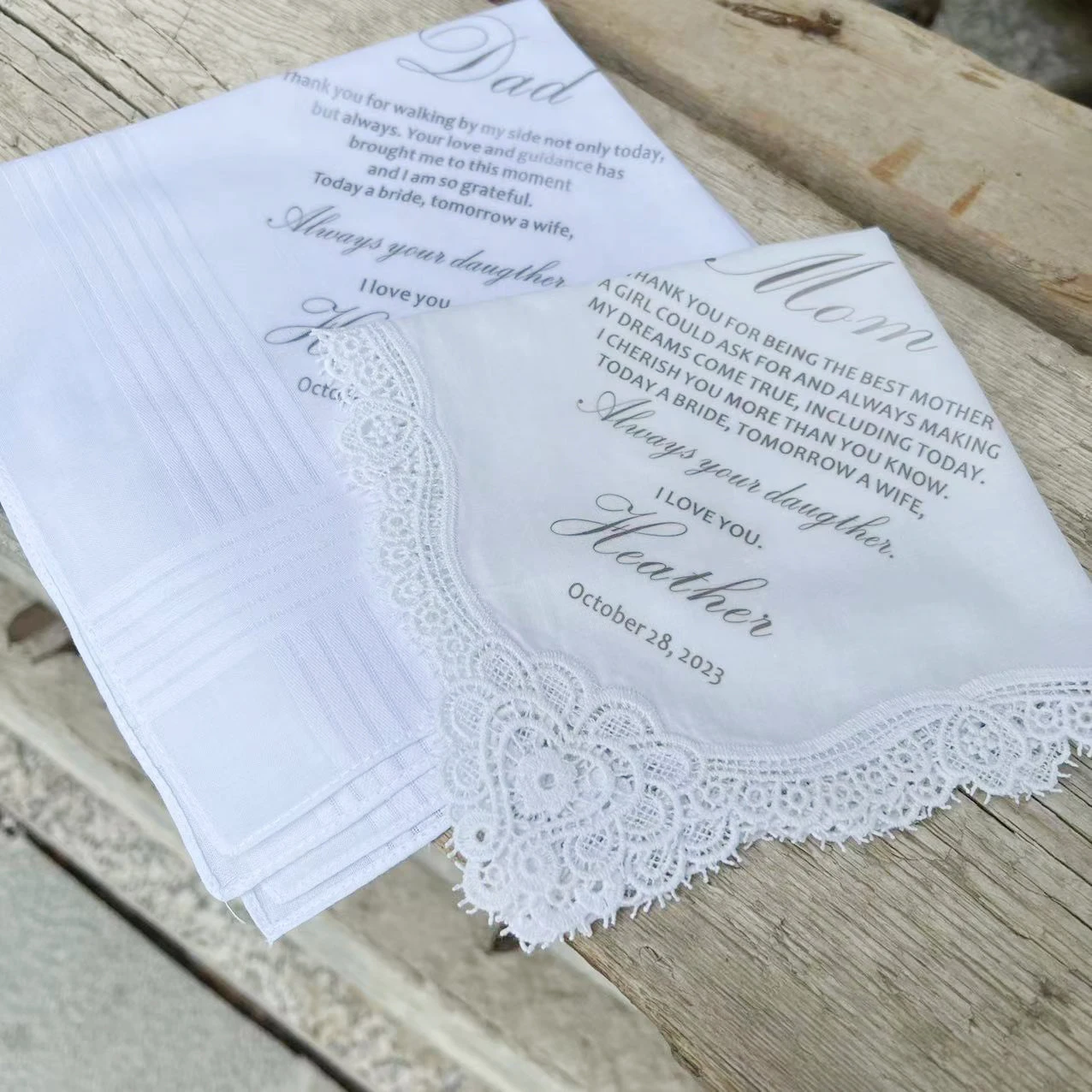 Personalized White Lace Handkerchief for Women and Men, Bridesmaid Gift, Best Man Present, Party Decoration for Mother\'s Day