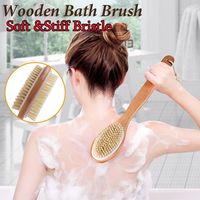 Wooden Back Foot Scrubber with Long Wooden Handle Shower Brush Bristle Bath Brush Double Side Head Body Exfoliating Cleaner