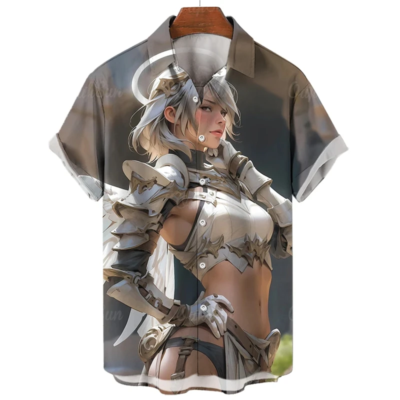 

Sexy Grils Streetwear 3D Printed Shirts For Men Clothes Harajuku Fashion Anime Graphic Blouses Casual Vacation Male Short Sleeve