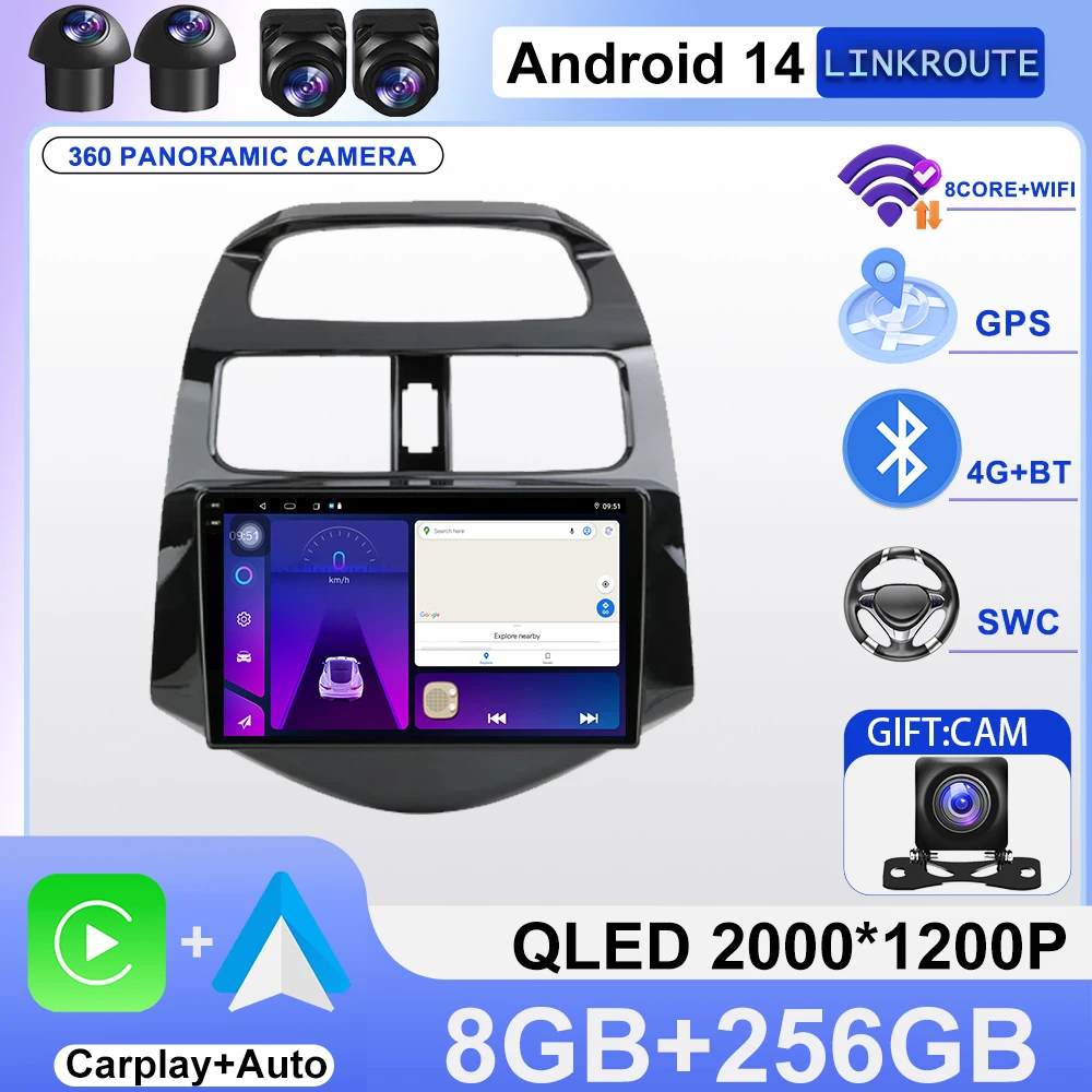 Carplay Auto Stereo Head Unit For Chevrolet Spark Beat Matiz Creative 2010 2011 2012 2013 2014 Android 16 Car Radio Player DSP