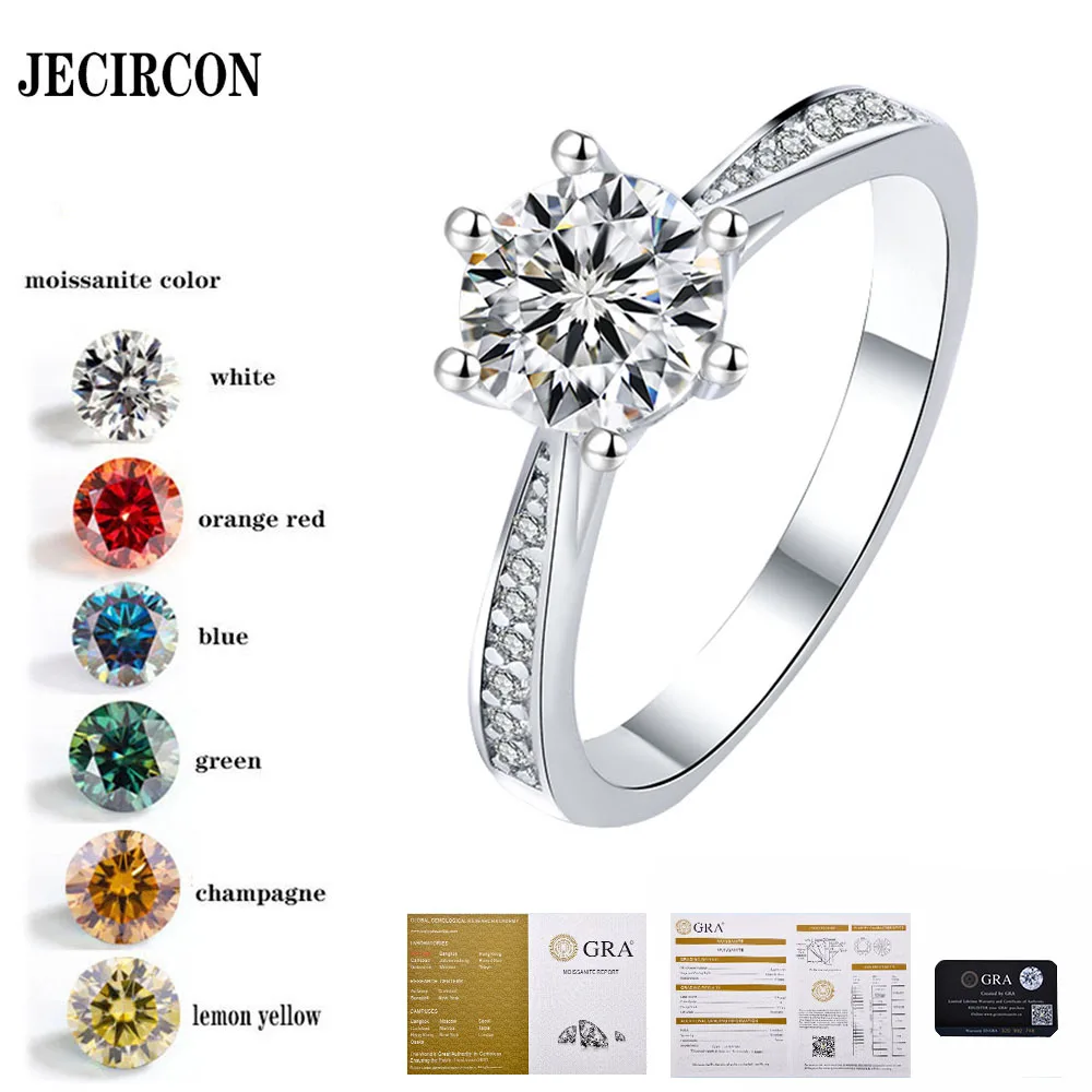 

JECIRCON Simple Round Moissanite Diamond Ring Female S925 Sterling Silver Korean Version 6 Claws Versatile Wedding Band Jewelry