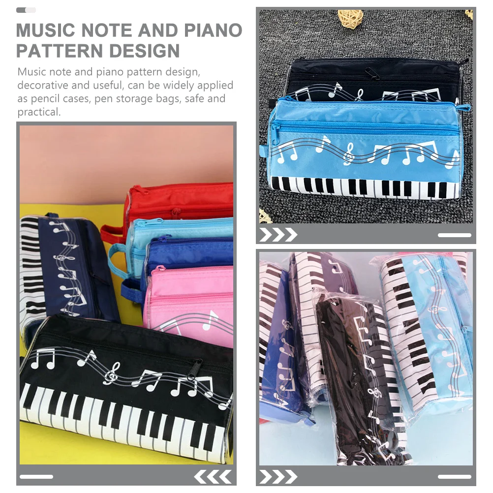 2 Pcs Pencil Bag Case Piano Pattern Pouch Portable Storage Zipper Music Note Child