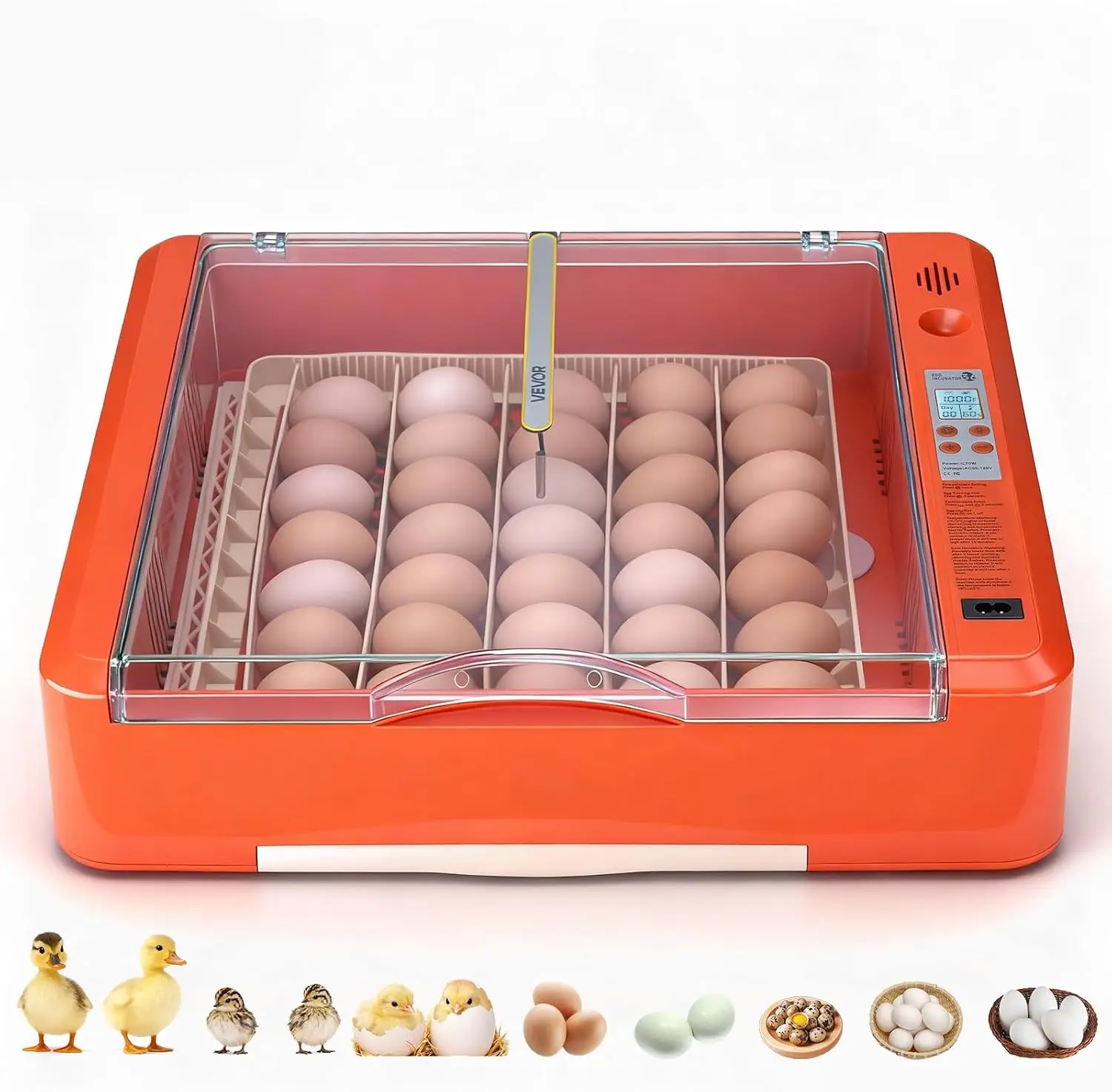 36 Egg Incubator, Automatic Egg Turner with LED Candler & Water Tray, Temperature & Humidity Control, 360° View Clear Window, Po