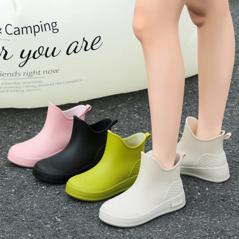 New Waterproof Fishing Rain Boots Women Summer Lightweight Non-Slip Fashion Rain Boots Simple Solid Style For Outdoor Wear