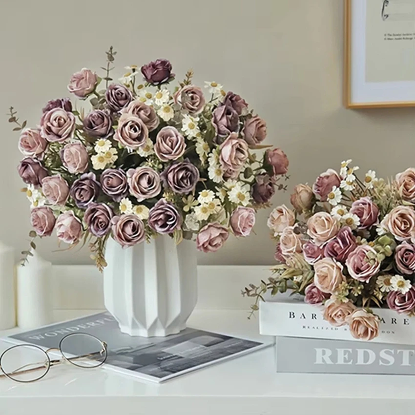 

Silk Roses Artificial Flowers Diy Wedding Home Room Christmas Festival Decor Bridal Bouquet Table Warm Atmosphere Buliding Props