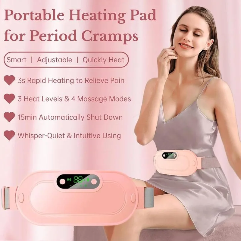 Almofada Térmica GMOX para Mulheres, Alívio de Cólicas Menstruais, 3 Modos de Calor e Massagem, Cinto Térmico Portátil Sem Fio Branco