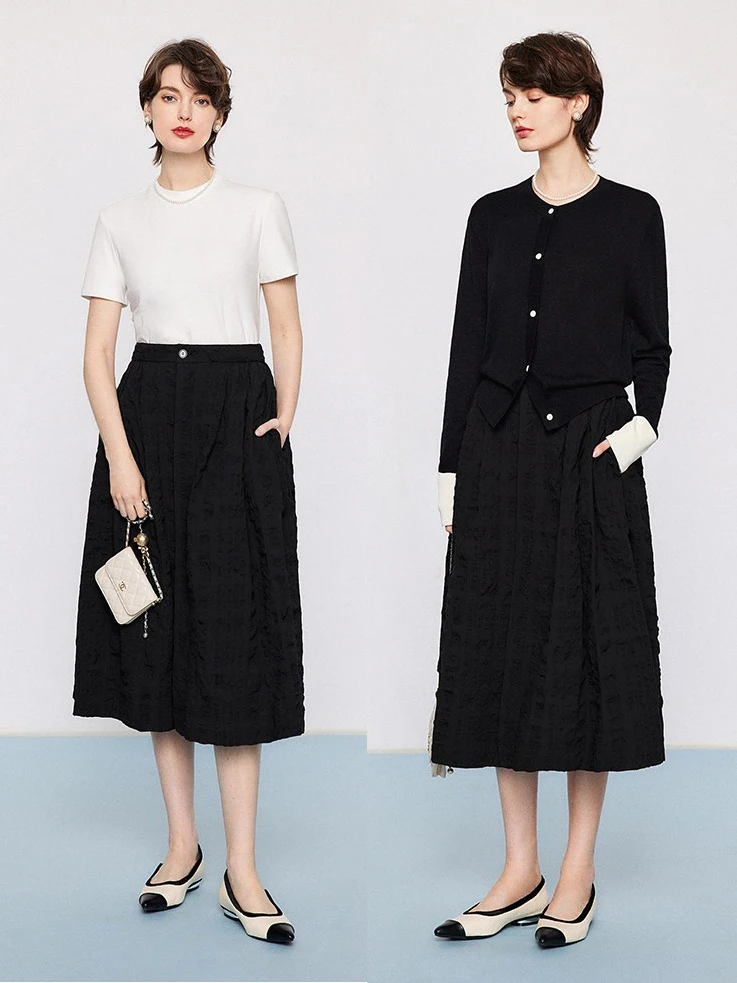 

Ningxia jian Retro Embroidered 3D Texture A-Line Skirt High Waist Cotton Commute Sle Women's Faion Skirt