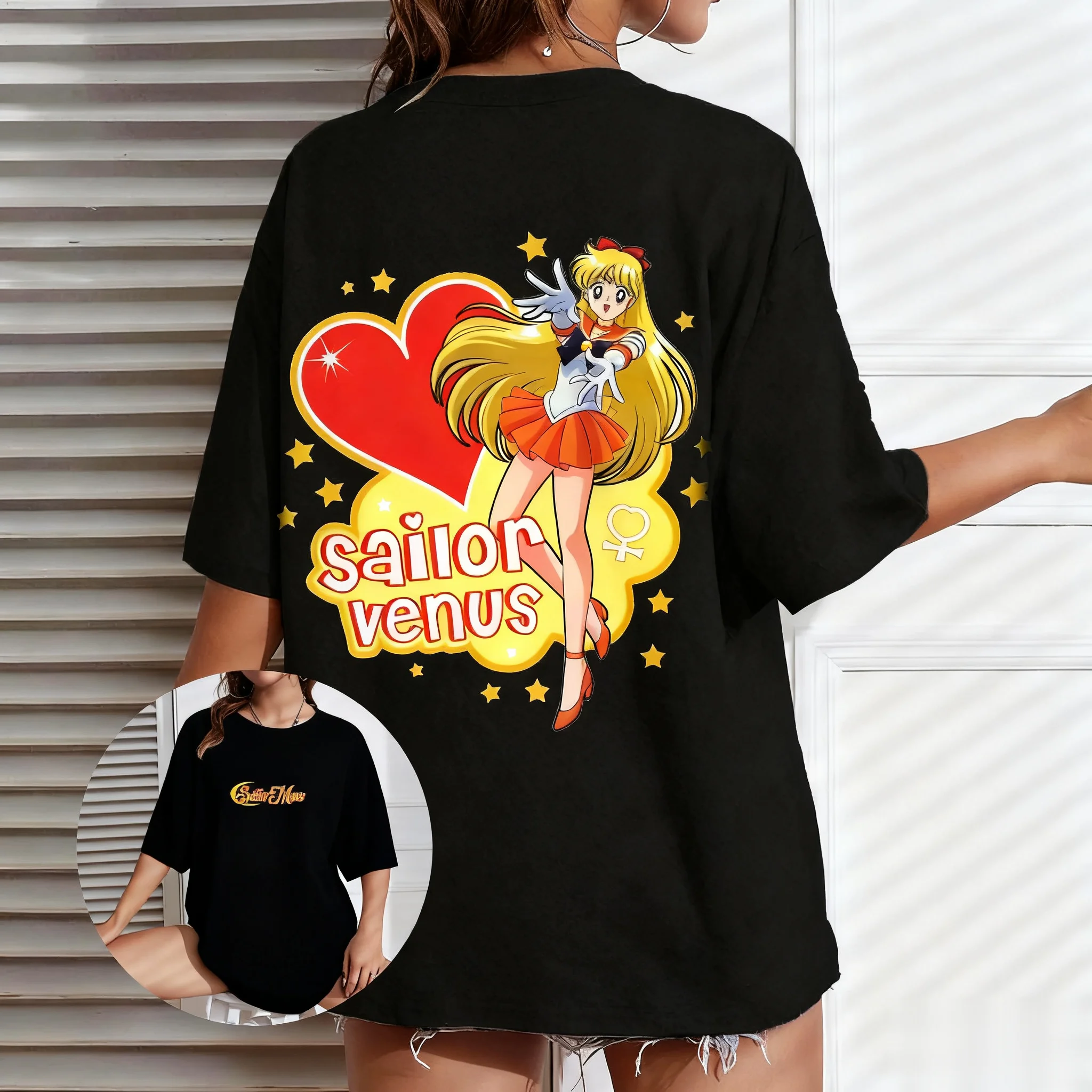

Негабаритная футболка с принтом Сейлор Мун в стиле аниме, мужская и женская футболка, повседневный топ с короткими рукавами, новая летняя свободная уличная футболка в стиле Харадзюку с графикой Y2k