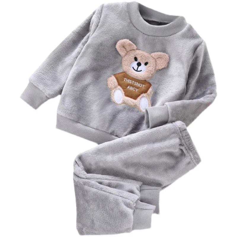 

Boys And Girls Coral Velvet Pajamas Children's Home Wear Autumn And Winter Plush Baby Flannel Warmth Two-piece Set